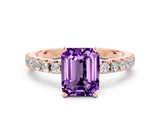 Rose gold Emerald Cut Amethyst Solitaire Pavé Band with Four-Prong Setting