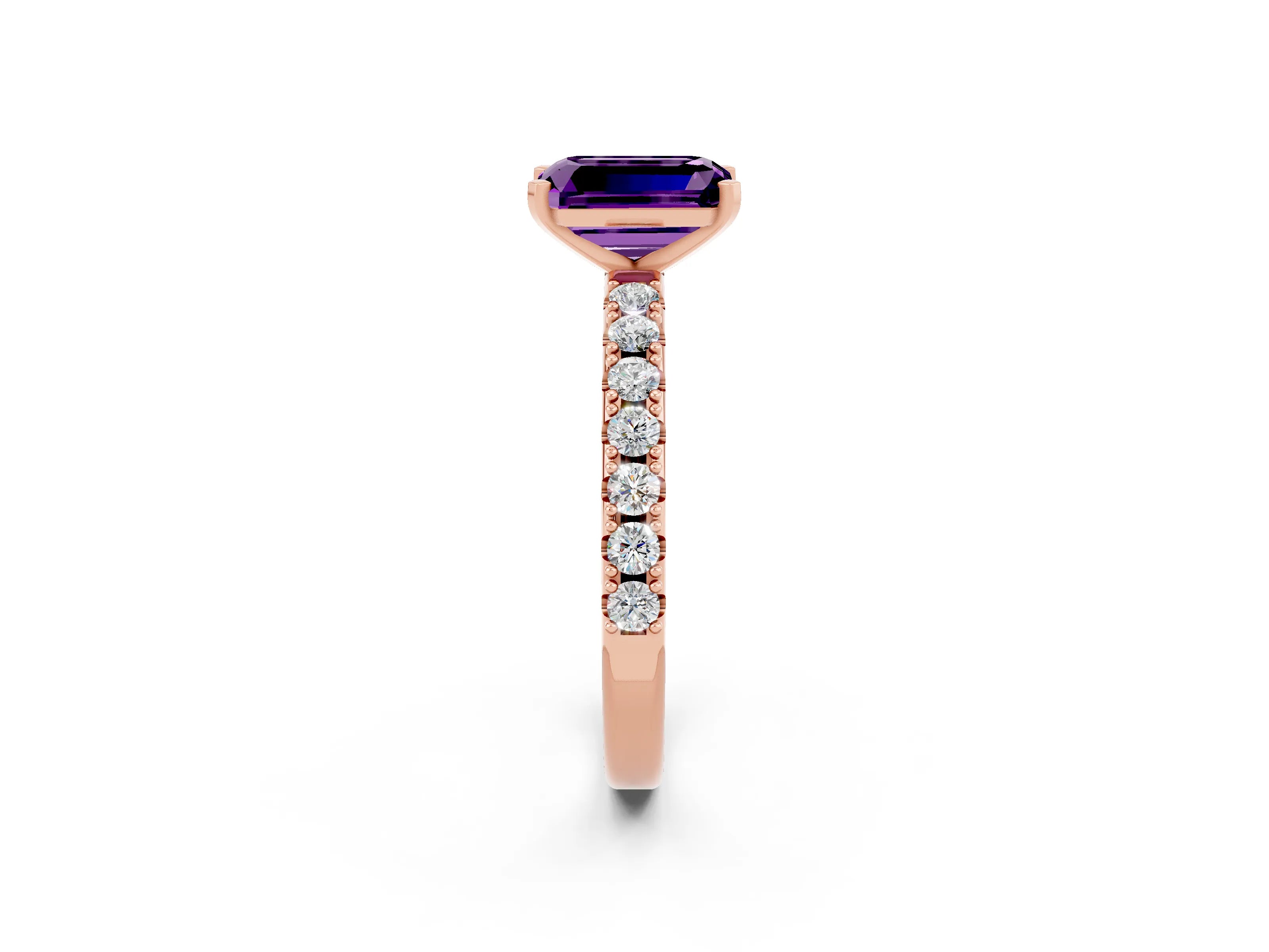 Rose gold Emerald Cut Amethyst Solitaire Pavé Band with Four-Prong Setting_2