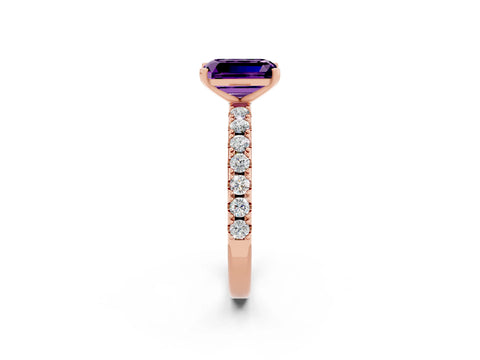 Rose gold Emerald Cut Amethyst Solitaire Pavé Band with Four-Prong Setting_2