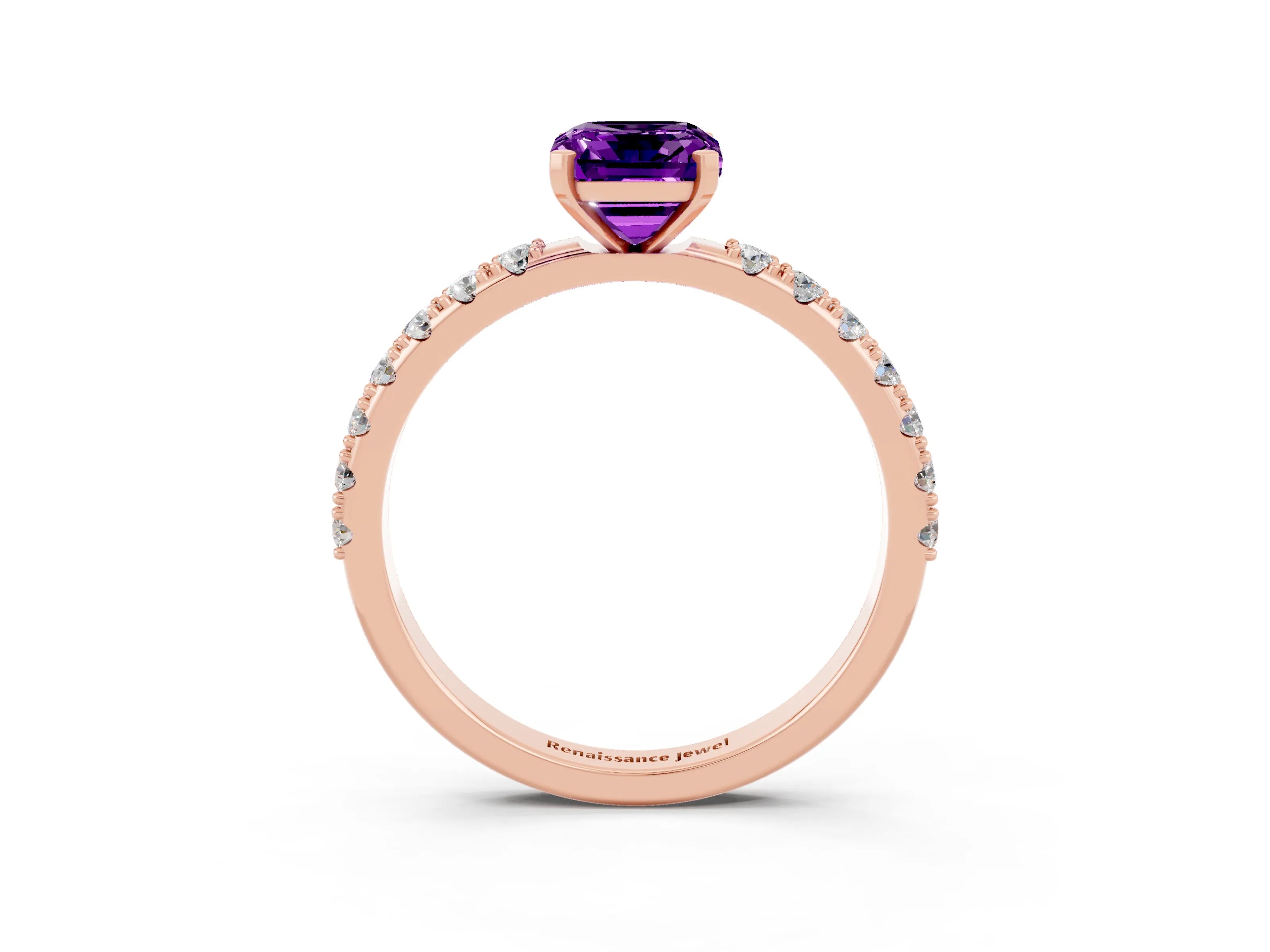 Rose gold Emerald Cut Amethyst Solitaire Pavé Band with Four-Prong Setting_3