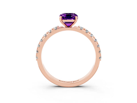 Rose gold Emerald Cut Amethyst Solitaire Pavé Band with Four-Prong Setting_3