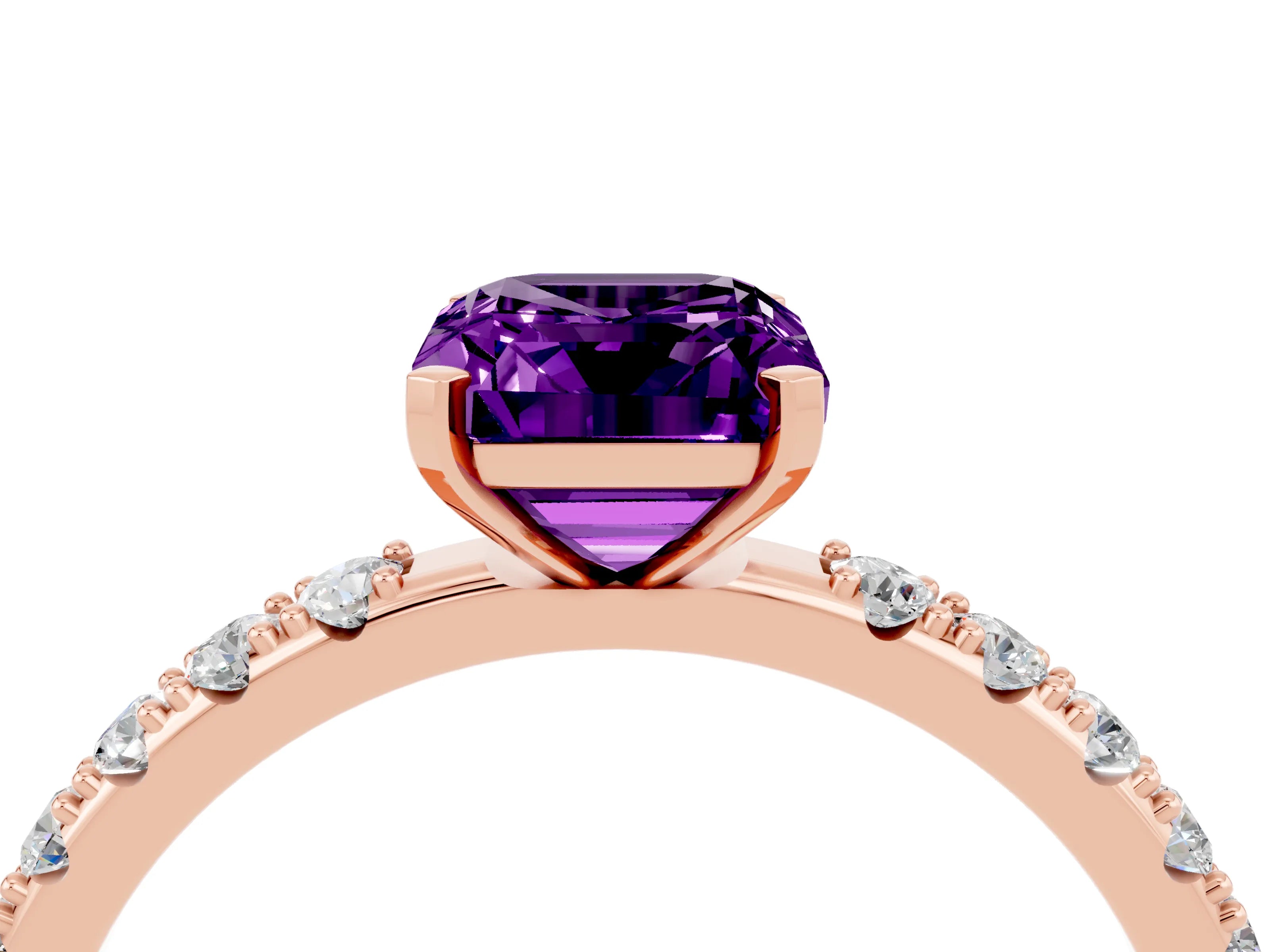 Rose gold Emerald Cut Amethyst Solitaire Pavé Band with Four-Prong Setting_4