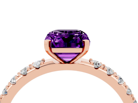 Rose gold Emerald Cut Amethyst Solitaire Pavé Band with Four-Prong Setting_4