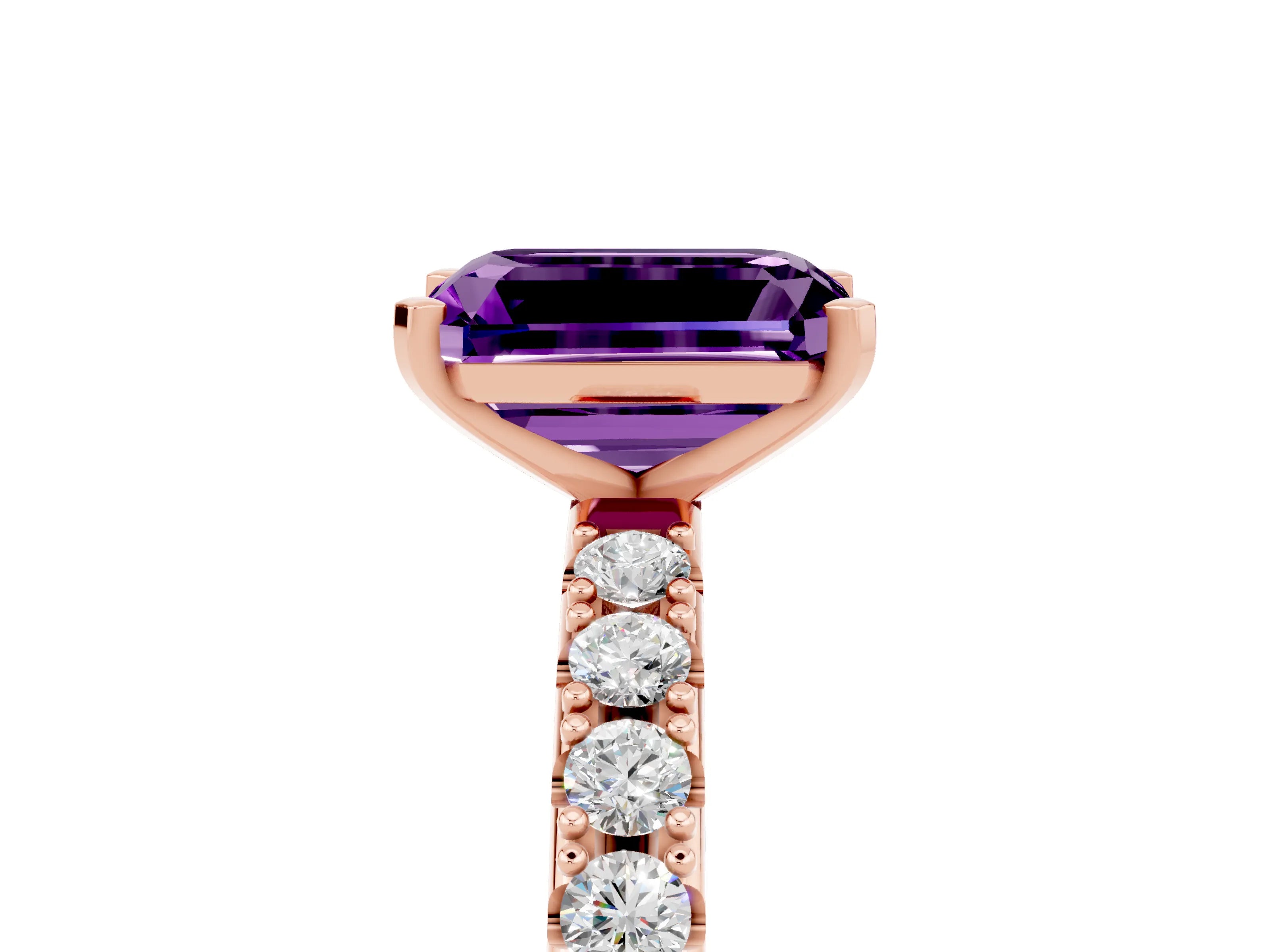 Rose gold Emerald Cut Amethyst Solitaire Pavé Band with Four-Prong Setting_5
