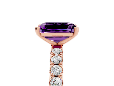 Rose gold Emerald Cut Amethyst Solitaire Pavé Band with Four-Prong Setting_5
