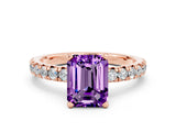 Rose gold Emerald Cut Amethyst Solitaire Pavé Engagement Ring with Round Band and Prong Setting_13