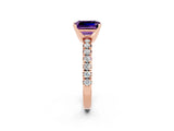 Rose gold Emerald Cut Amethyst Solitaire Pavé Engagement Ring with Round Band and Prong Setting_15