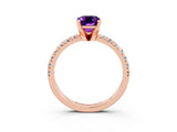 Rose gold Emerald Cut Amethyst Solitaire Pavé Engagement Ring with Round Band and Prong Setting_16