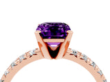 Rose gold Emerald Cut Amethyst Solitaire Pavé Engagement Ring with Round Band and Prong Setting_17