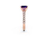 Rose gold Emerald Cut Amethyst Solitaire Pavé Engagement Ring with Round Band and Prong Setting_69