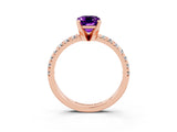 Rose gold Emerald Cut Amethyst Solitaire Pavé Engagement Ring with Round Band and Prong Setting_70