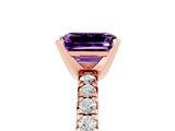 Rose gold Emerald Cut Amethyst Solitaire Pavé Engagement Ring with Round Band and Prong Setting_72