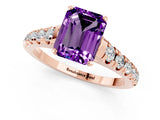 Rose gold Emerald Cut Amethyst Solitaire Ring with Cathedral Setting and Pavé Band_1