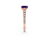 Rose gold Emerald Cut Amethyst Solitaire Ring with Cathedral Setting and Pavé Band_2