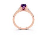 Rose gold Emerald Cut Amethyst Solitaire Ring with Cathedral Setting and Pavé Band_3