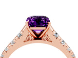 Rose gold Emerald Cut Amethyst Solitaire Ring with Cathedral Setting and Pavé Band_4