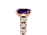 Rose gold Emerald Cut Amethyst Solitaire Ring with Cathedral Setting and Pavé Band_5