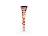 Rose gold Emerald Cut Amethyst Solitaire Ring with Filigree Band and Four-Prong Setting_46