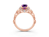 Rose gold Emerald Cut Amethyst Solitaire Ring with Filigree Band and Four-Prong Setting_47