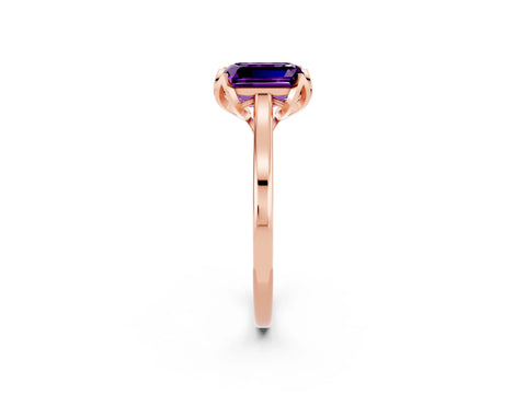 Rose gold Emerald Cut Amethyst Solitaire Ring with Flower Prong Setting and Classic Band_14