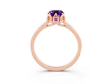 Rose gold Emerald Cut Amethyst Solitaire Ring with Flower Prong Setting and Classic Band_15