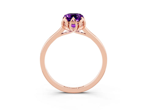 Rose gold Emerald Cut Amethyst Solitaire Ring with Flower Prong Setting and Classic Band_15