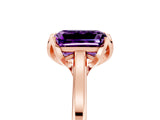 Rose gold Emerald Cut Amethyst Solitaire Ring with Flower Prong Setting and Classic Band_17