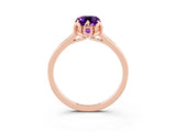 Rose gold Emerald Cut Amethyst Solitaire Ring with Flower Prong Setting and Classic Band_40