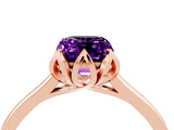 Rose gold Emerald Cut Amethyst Solitaire Ring with Flower Prong Setting and Classic Band_41