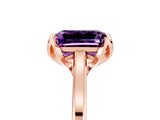 Rose gold Emerald Cut Amethyst Solitaire Ring with Flower Prong Setting and Classic Band_42