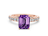 Rose gold Emerald Cut Amethyst Solitaire Ring with Pavé Accents and Four-Prong Setting
