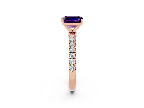 Rose gold Emerald Cut Amethyst Solitaire Ring with Pavé Accents and Four-Prong Setting_2