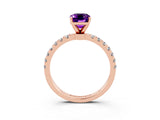 Rose gold Emerald Cut Amethyst Solitaire Ring with Pavé Accents and Four-Prong Setting_3