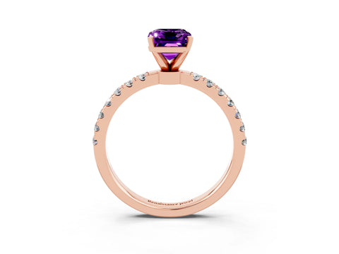 Rose gold Emerald Cut Amethyst Solitaire Ring with Pavé Accents and Four-Prong Setting_3