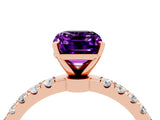 Rose gold Emerald Cut Amethyst Solitaire Ring with Pavé Accents and Four-Prong Setting_4
