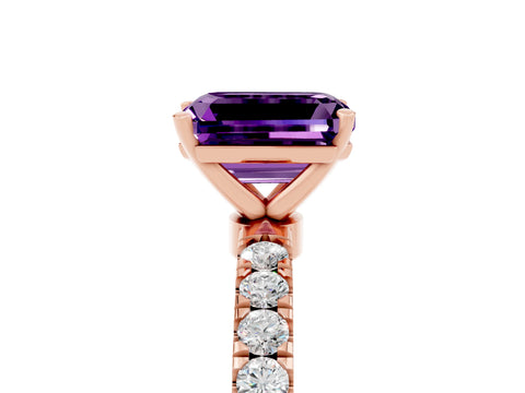 Rose gold Emerald Cut Amethyst Solitaire Ring with Pavé Accents and Four-Prong Setting_5