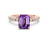 Rose gold Emerald Cut Amethyst Solitaire Ring with Pavé Band and Four-Prong Setting_24