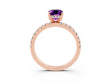 Rose gold Emerald Cut Amethyst Solitaire Ring with Pavé Band and Four-Prong Setting_27