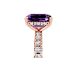 Rose gold Emerald Cut Amethyst Solitaire Ring with Pavé Band and Four-Prong Setting_29