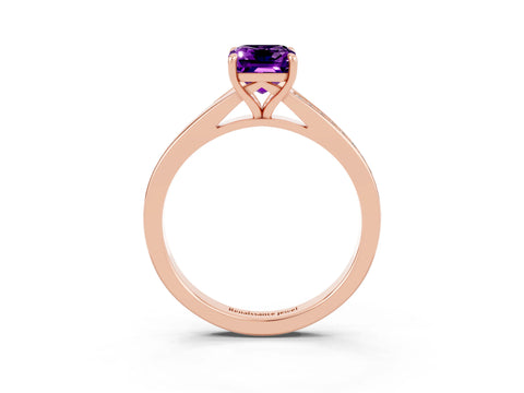 Rose gold Emerald Cut Amethyst Solitaire Ring with Pavé Band and Prong Setting_27