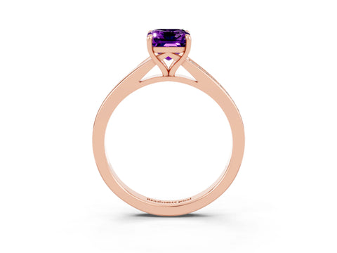 Rose gold Emerald Cut Amethyst Solitaire Ring with Pavé Band and Prong Setting_3