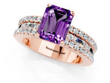 Rose gold Emerald Cut Amethyst Solitaire Ring with Pavé and Channel Set Band_1