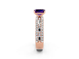 Rose gold Emerald Cut Amethyst Solitaire Ring with Pavé and Channel Set Band_2