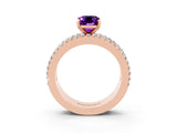 Rose gold Emerald Cut Amethyst Solitaire Ring with Pavé and Channel Set Band_3