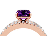 Rose gold Emerald Cut Amethyst Solitaire Ring with Pavé and Channel Set Band_4