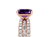 Rose gold Emerald Cut Amethyst Solitaire Ring with Pavé and Channel Set Band_5