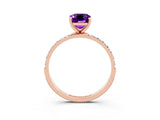 Rose gold Emerald Cut Amethyst Solitaire Ring with Pave Band and Four Prong Setting_27