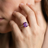 Rose gold Emerald Cut Amethyst Solitaire Ring with Round  Pavé Band and Four-Prong Setting_44