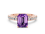 Rose gold Emerald Cut Amethyst Solitaire Ring with Round  Pavé Band and Four-Prong Setting_44