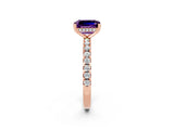 Rose gold Emerald Cut Amethyst Solitaire Ring with Round  Pavé Band and Four-Prong Setting_46